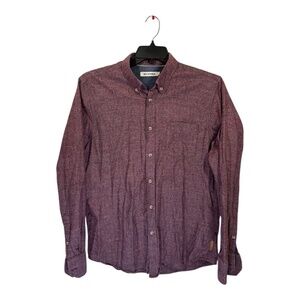 Ben Sherman Shirt Mens Size XL Burgundy Herringbone Fleck Mod Flannel Long Sleev